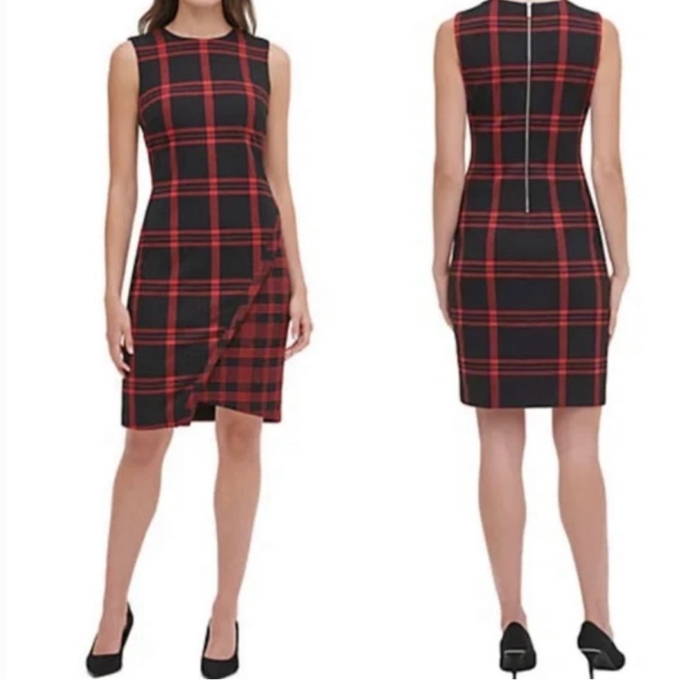 Tommy Hilfiger Red and Black Plaid Midi Sleeveless Jumper Dress size 4